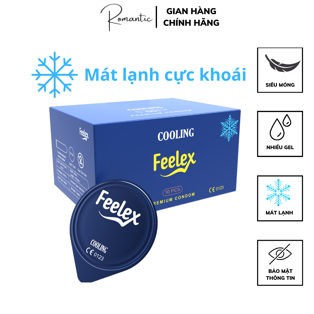 Bao cao su Feelex Cooling siêu mỏng, mát lạnh, cảm giác chân thật, hộp 10 bcs - olo store
