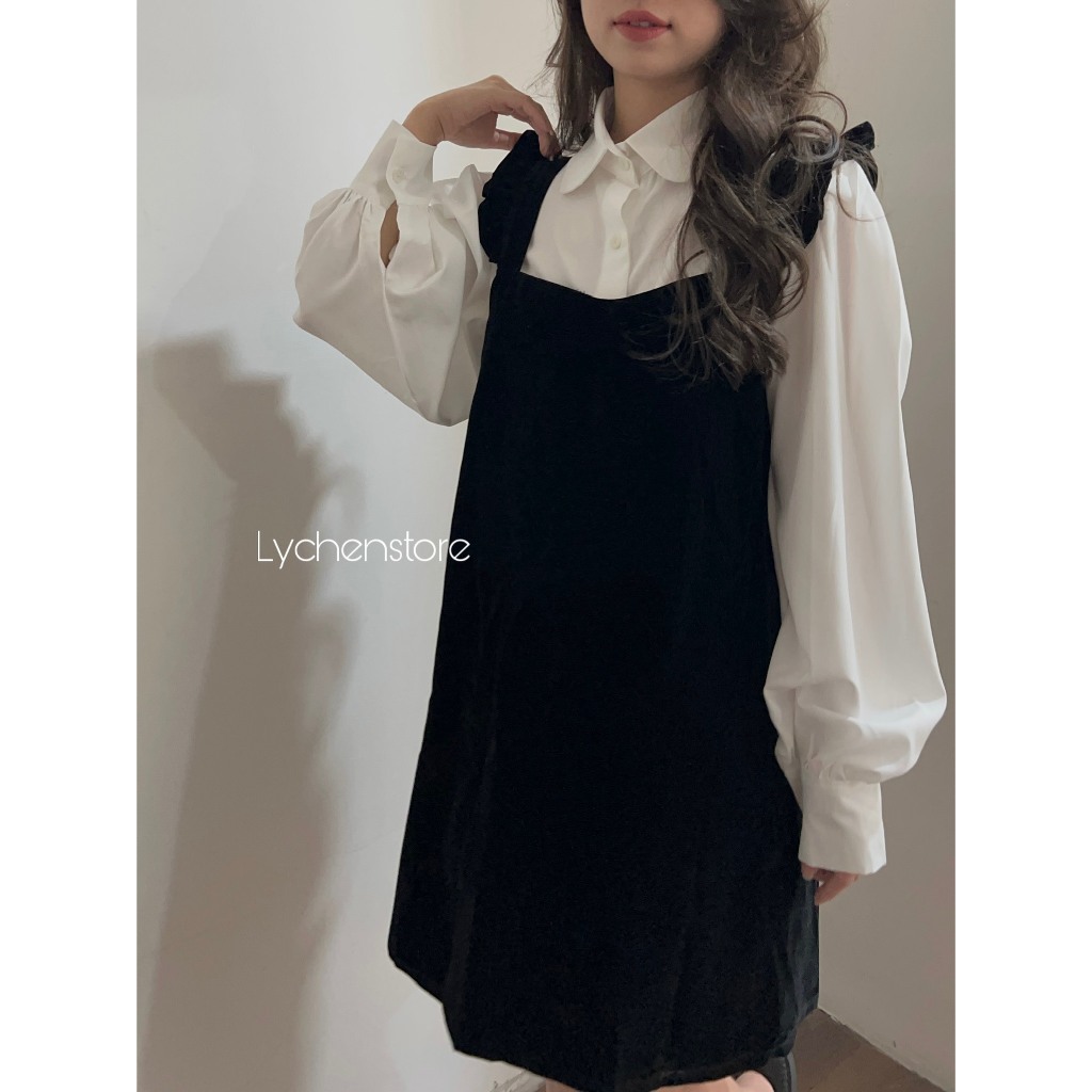𝐋𝐘𝐂𝐇𝐄𝐍- Set áo sơ mi + yếm nhung