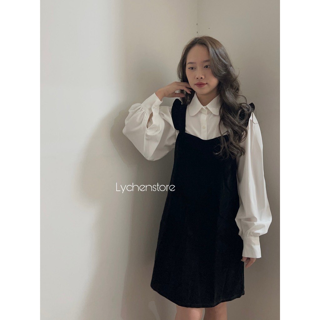 𝐋𝐘𝐂𝐇𝐄𝐍- Set áo sơ mi + yếm nhung