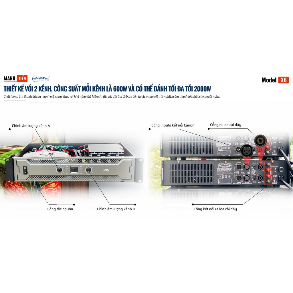 Cục Đẩy Công Suất Lớn X6 Đánh Được Cặp Loa Full Bass 30, Công Suất 600W/Kênh Sử Dụng Hát Karaoke Gia Đình, Chuyên Nghiệp