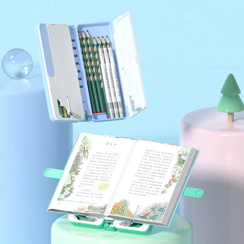 Hộp Bút Đa Năng 3in1 Kiêm Giá Đỡ Sách, Bảng Viết Cho Bé - Hộp Đựng Đồ Dùng Học Tập Tặng Kèm Khăn Lau, 2 Bút Dạ, Sticker