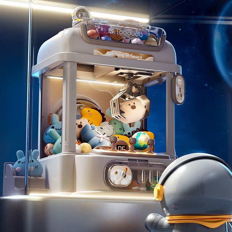 Máy Gắp Thú Mini Phi Hành Gia Kích Thước Lớn Có Nhạc Và Đèn Kèm Xu Đếm Thời Gian, Có Sẵn Nhiều Thú Bông