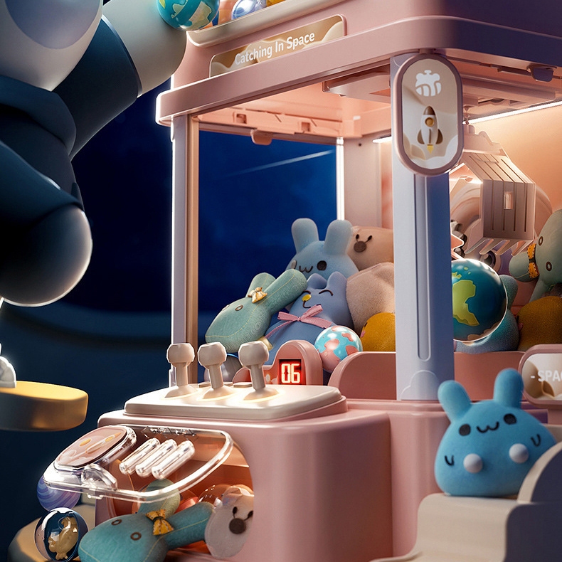 Máy Gắp Thú Mini Phi Hành Gia Kích Thước Lớn Có Nhạc Và Đèn Kèm Xu Đếm Thời Gian, Có Sẵn Nhiều Thú Bông