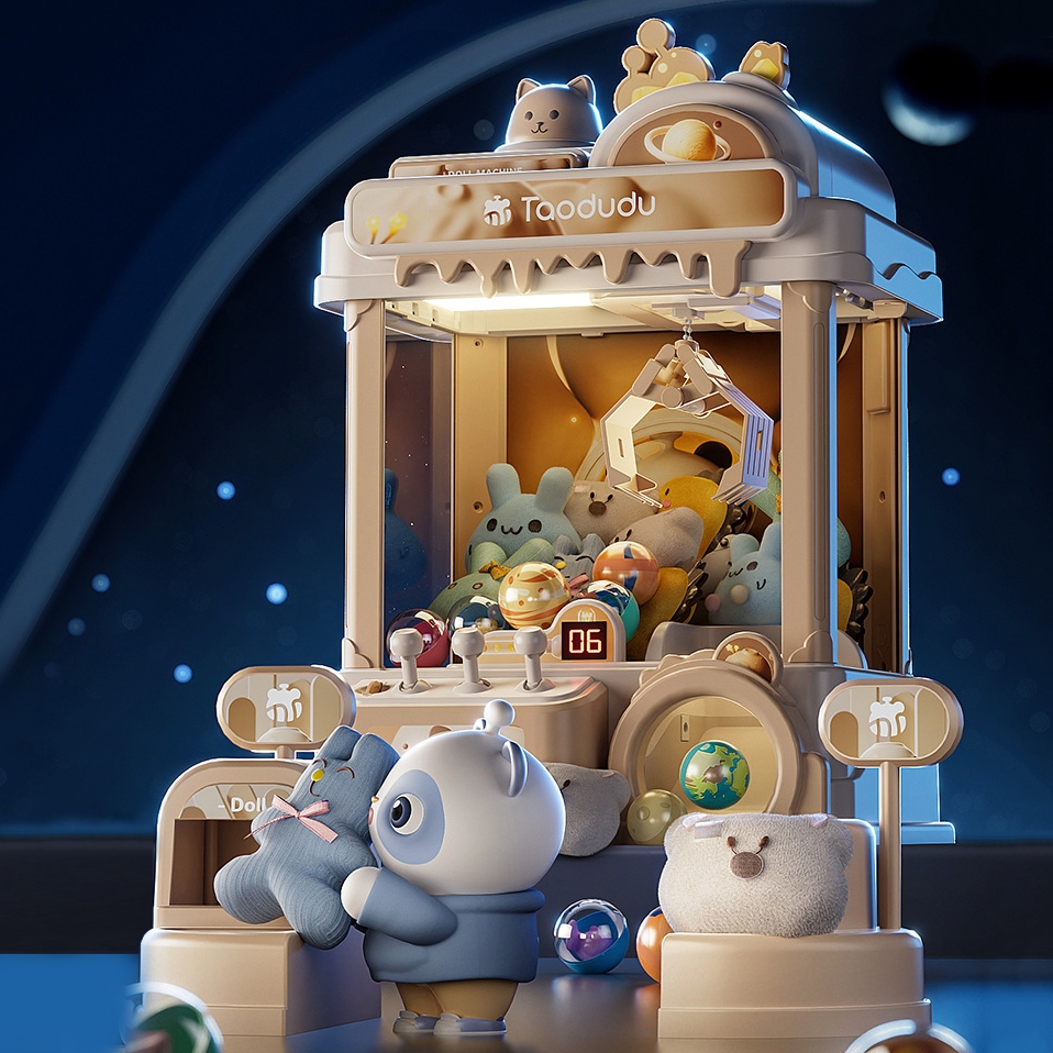 Máy Gắp Thú Mini Phi Hành Gia Kích Thước Lớn Có Nhạc Và Đèn Kèm Xu Đếm Thời Gian, Có Sẵn Nhiều Thú Bông