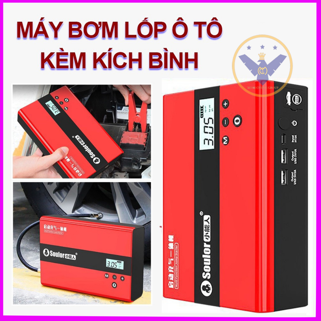 Máy bơm lốp kiêm kích bình ắc quy xe ô tô  Soulor - hàng chính hãng