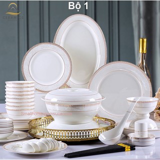 Bộ bát đĩa Họa Ảnh 56 món bằng sứ xương cao cấp, họa tiết tinh xảo, sang trọng, phong cách Bắc Âu.