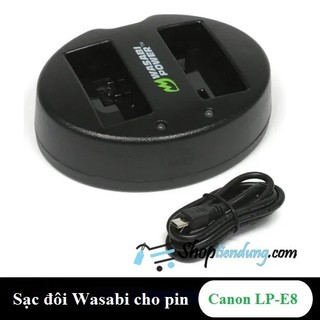 Sạc đôi wasabi lp-e8 dùng cho máy ảnh eos 550d, eos 600d, eos 700d, eos rebel t2i, eos rebel t3i, eos rebel t4i