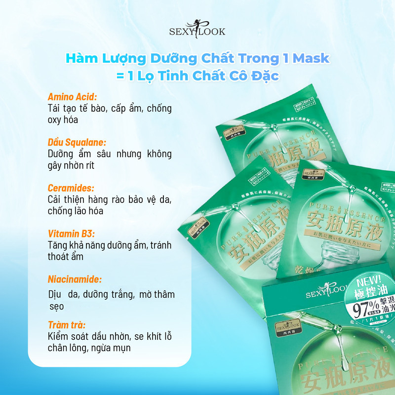 Mặt Nạ Đen, Dưỡng Ẩm, Sáng Da, Ngừa Mụn Sexylook Pure Essence, Black Facial Mask