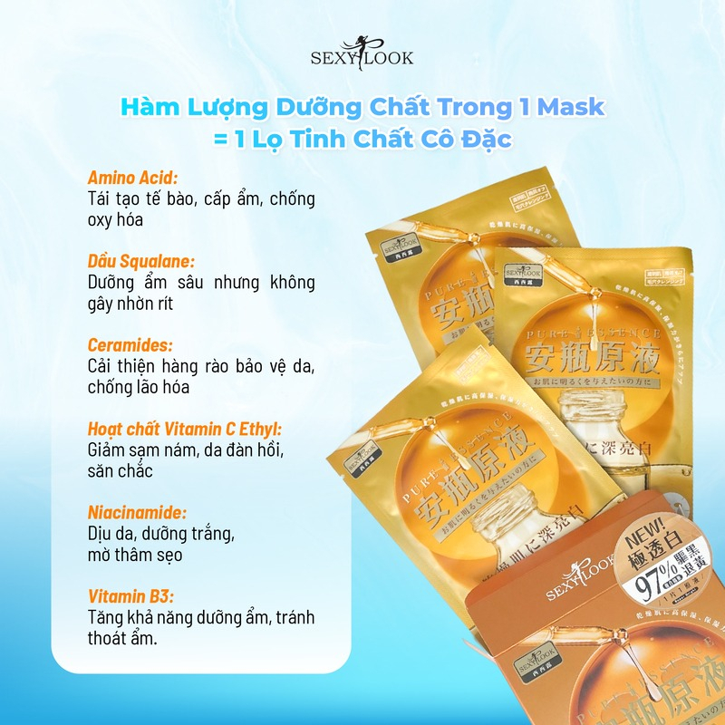 Mặt Nạ Đen, Dưỡng Ẩm, Sáng Da, Ngừa Mụn Sexylook Pure Essence, Black Facial Mask