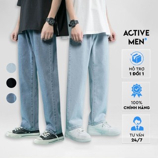 Quần baggy jean trơn, quần bò nam ống đứng màu đen xanh size 40-120kg