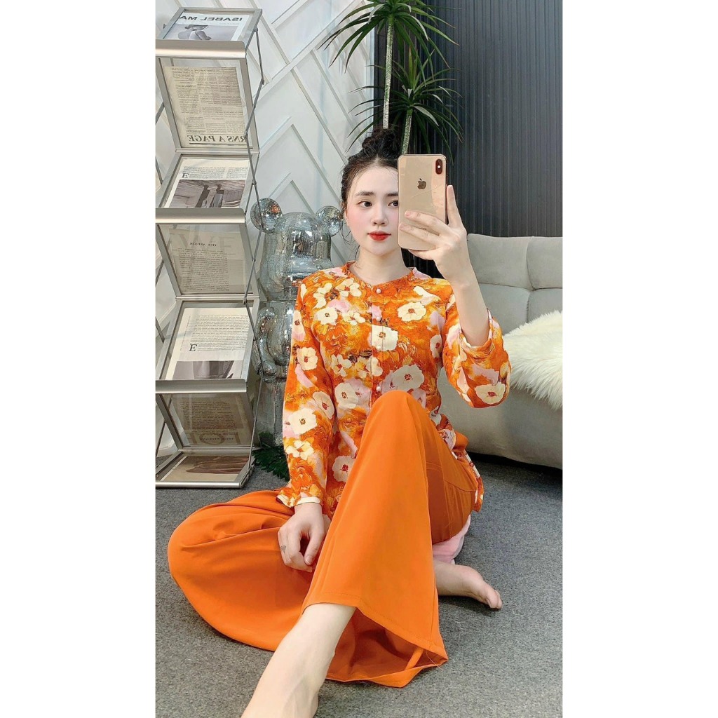 BỘ BÀ BA LỤA HOA 3D TAY DÀI