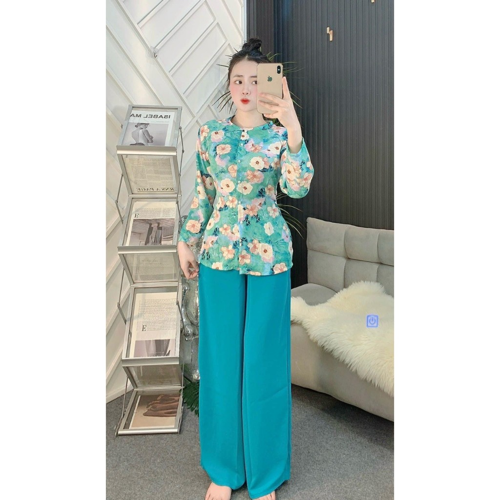 BỘ BÀ BA LỤA HOA 3D TAY DÀI