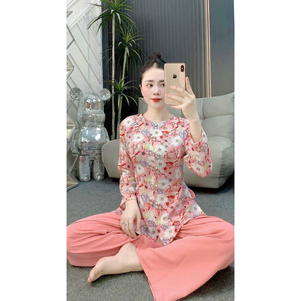 BỘ BÀ BA LỤA HOA 3D TAY DÀI