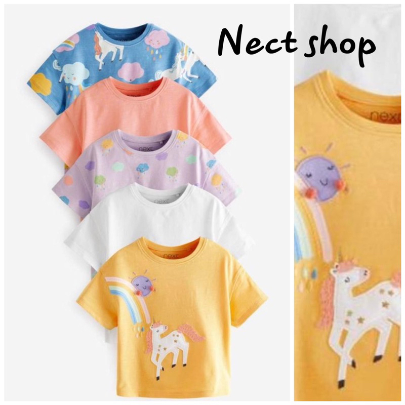 Sét 5 áo ngắn tay bé gái unicorn 5-6 tuổi Nect auth sale áo kì lân bé gái ngắn tay M95667