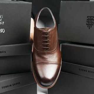 Giày tây nam màu nâu da bò OXFORD OLIVE, giày văn phòng công sở, giày da nam TONKIN