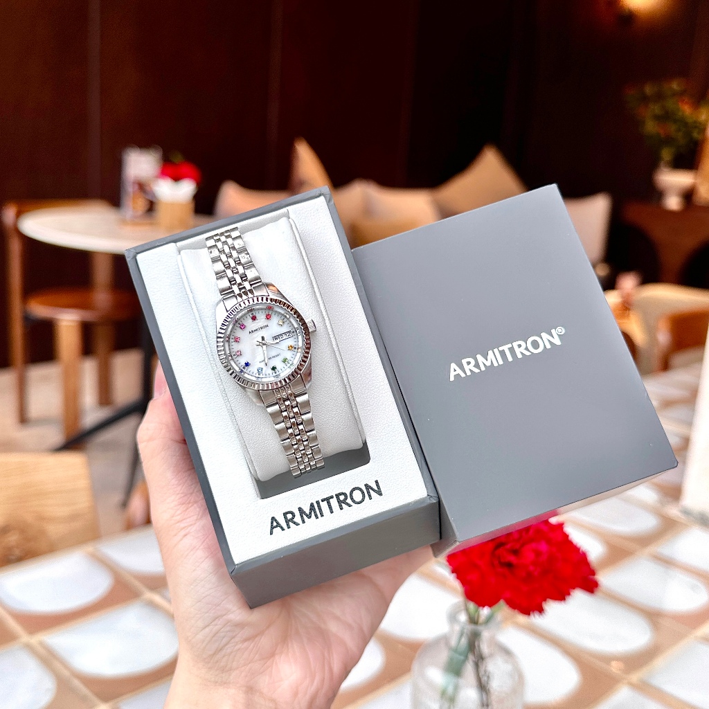 Đồng hồ nữ ARMITRON dây thép mặt khảm trai sang trọng model 75/2475MPSR