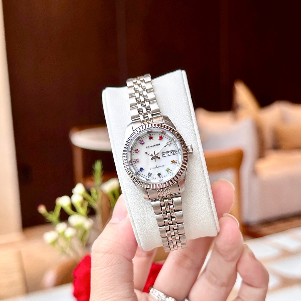 Đồng hồ nữ ARMITRON dây thép mặt khảm trai sang trọng model 75/2475MPSR