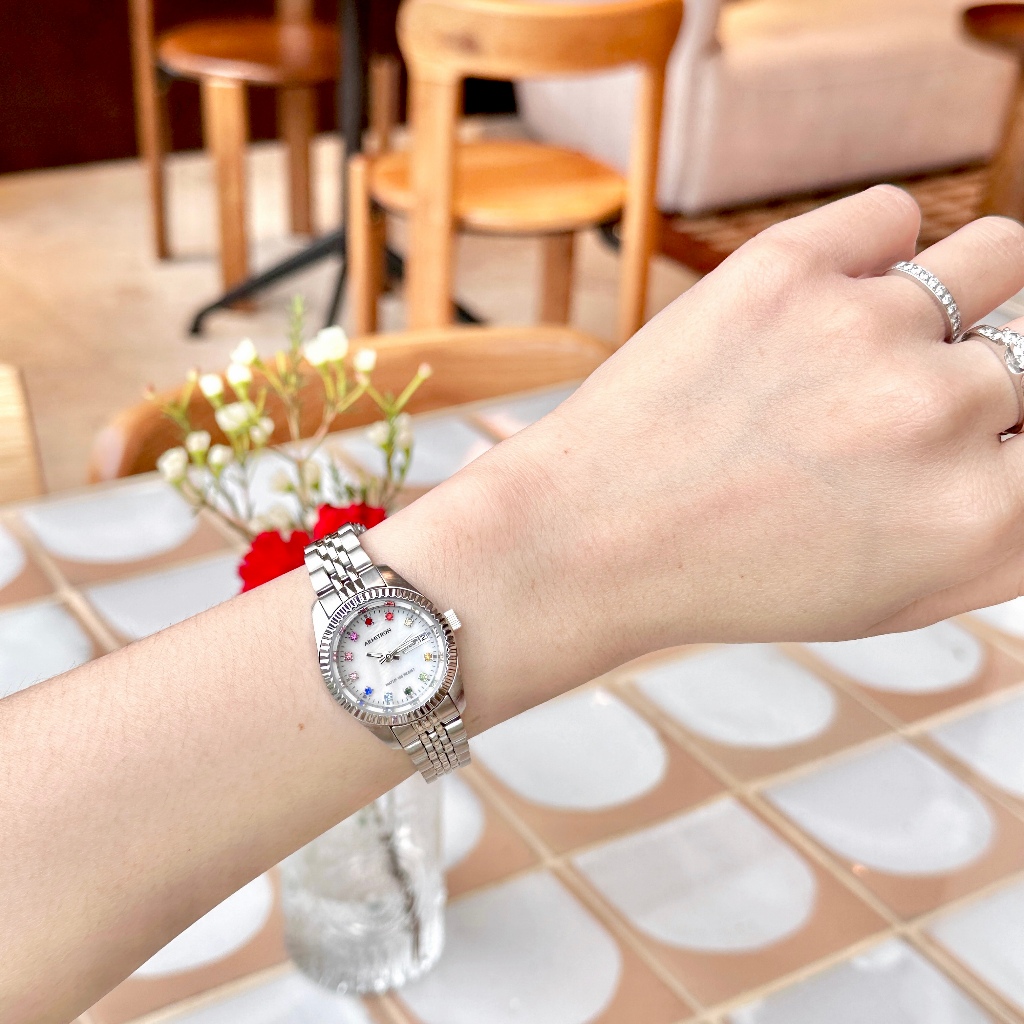 Đồng hồ nữ ARMITRON dây thép mặt khảm trai sang trọng model 75/2475MPSR