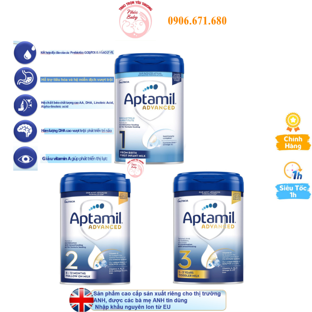 Sữa Aptamil Advanced UK Anh Quốc Số 1,2,3 - Sữa Bột Công Thức 800g Date 2025 - 1 Đổi 1 Nếu Lỗi NSX