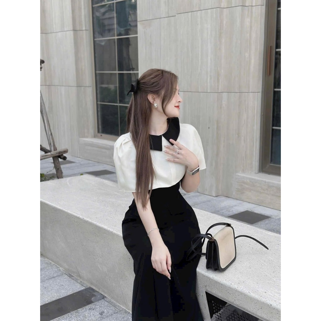 Đầm nhung dài kèm áo khoác ngắn cách điệu cổ nhung hai màu đầm đỏ đen kiểm đầm dự tiệc sang trọng DH5