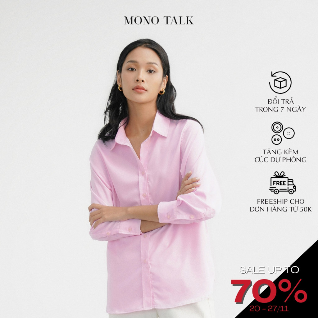 Áo sơ mi nữ MONOTALK trơn dài tay công sở chất thô ít nhăn màu Hồng T10002FT