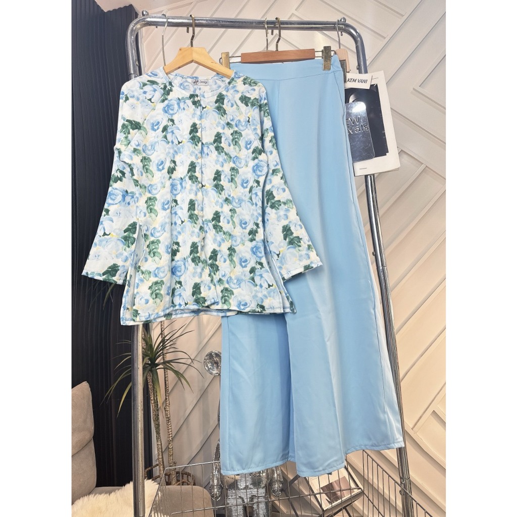 BỘ BÀ BA LỤA HOA 3D TAY DÀI