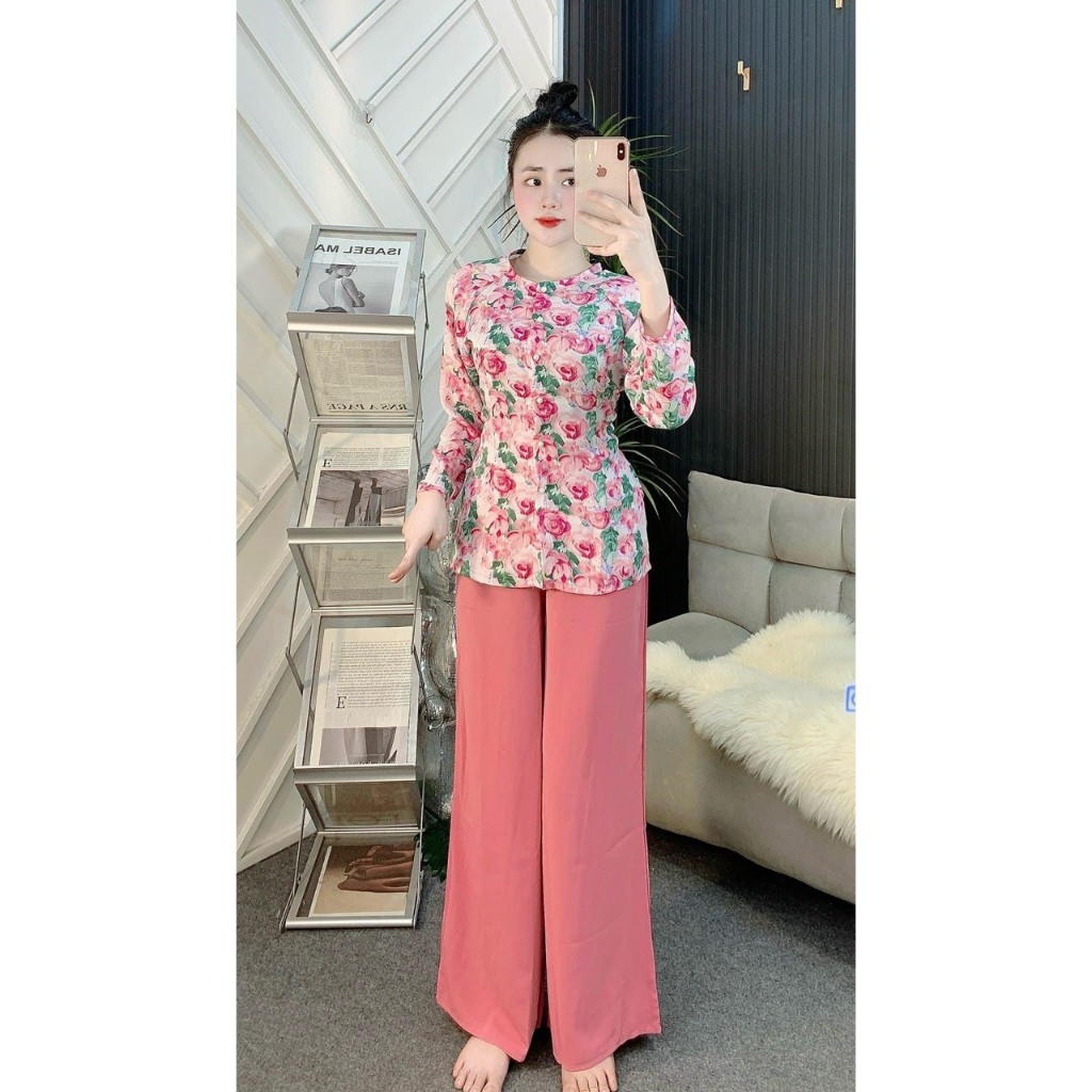 BỘ BÀ BA LỤA HOA 3D TAY DÀI