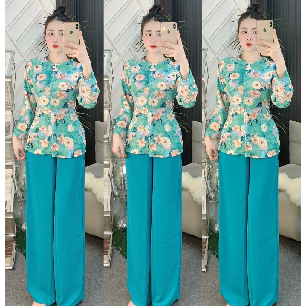 BỘ BÀ BA LỤA HOA 3D TAY DÀI