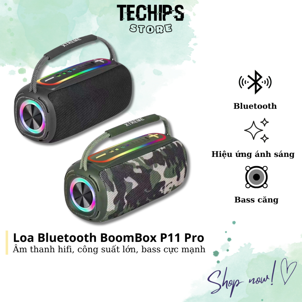 Loa Bluetooth BoomBox P11 Pro Thế Hệ Mới, Độ Đèn Led, Bass Mạnh Âm Thanh Lớn Cực Đỉnh, Thiết Kế Cực Chất TECHHIGH
