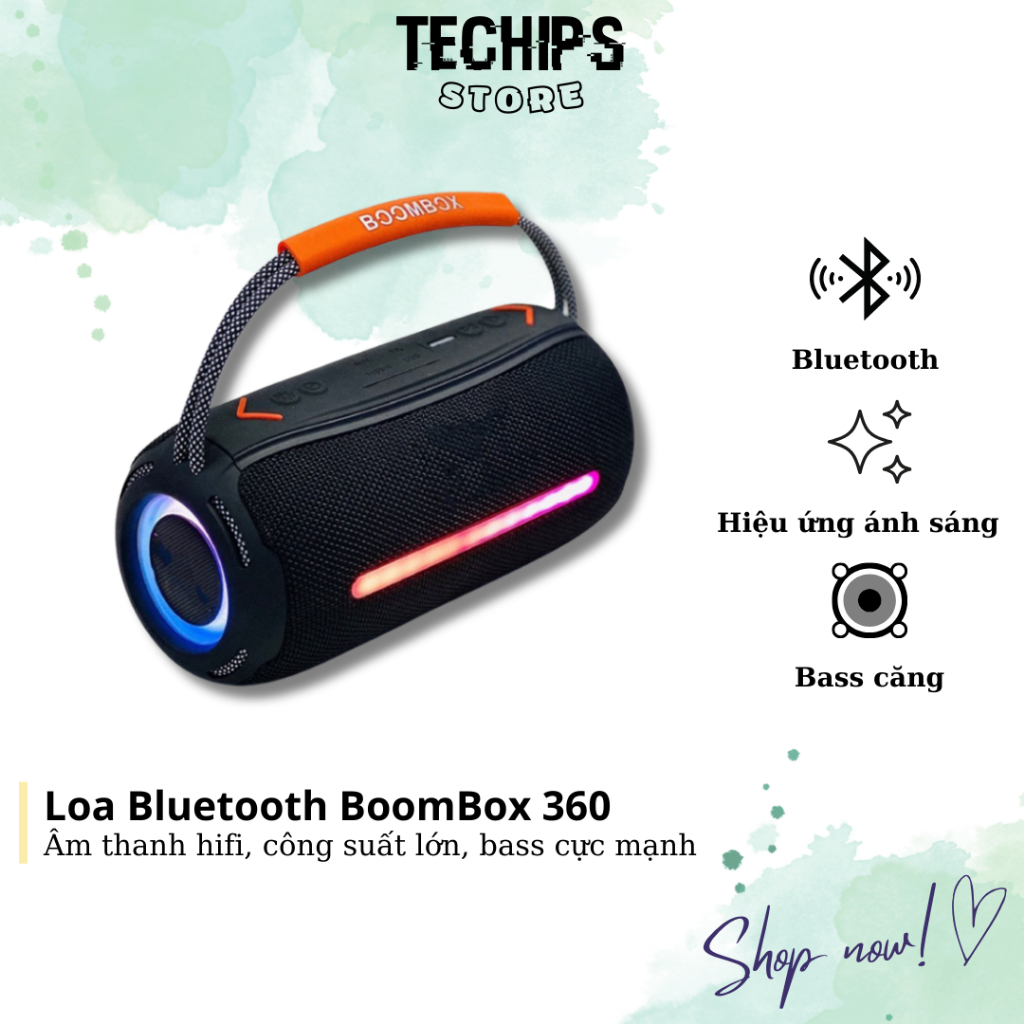 Loa Bluetooth BoomBox360 Phiên Bản Mới 2023, Loa Không Dây Có Đèn Led, Âm Thanh Bass Căng, Công Suất 20w, Pin Trâu