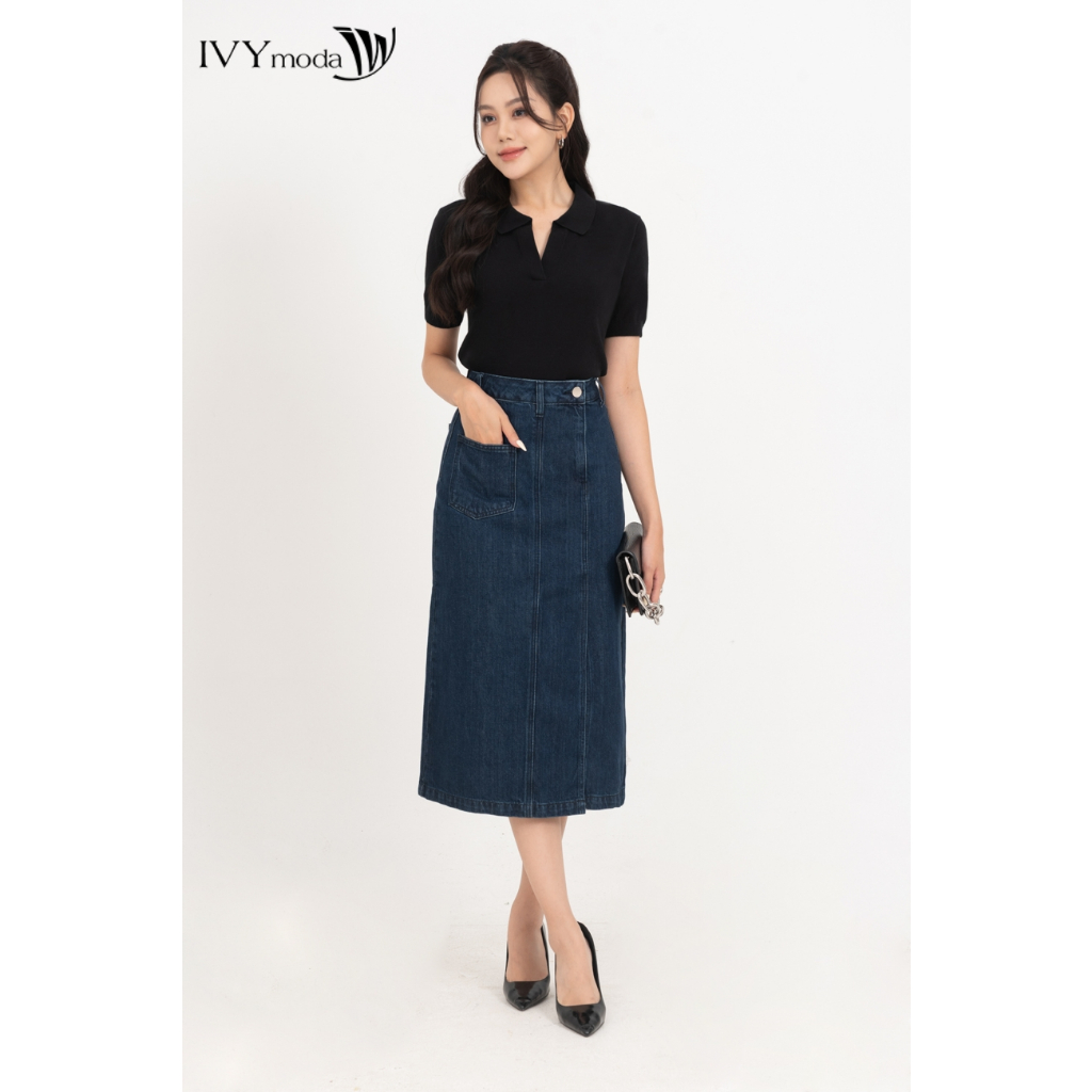 Chân váy jeans dáng dài IVY moda MS 32M7877