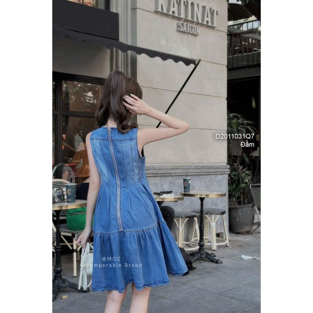 Đầm jean kiểu nút có túi cổ tim sát nách hàng đẹp!  | TOMBI SHOP