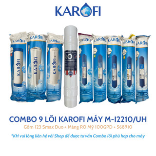 Combo 9 lõi lọc nước karofi gồm lõi 123 smax duo, màng ro mỹ 100gpd, lõi t33 mineral orp hydrogen nano model m-i2210/uh