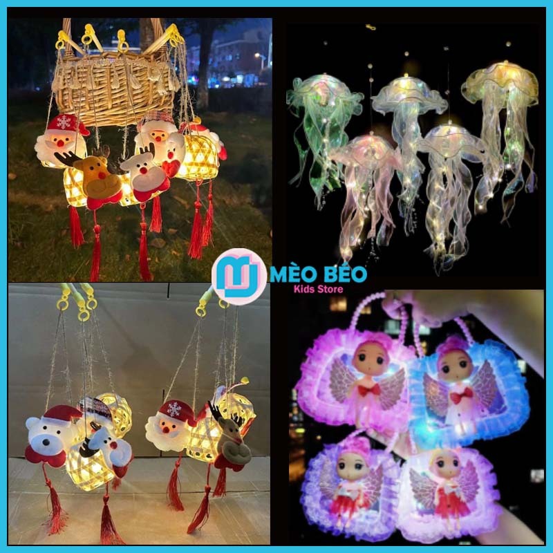 Đồ trang trí noel, Đèn lồng giỏ tre Noel, Túi búp bê, Đèn lồng sứa - Mèo Béo Kids Store