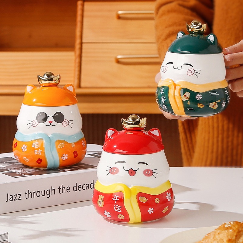 Fortune Cat Mug Cốc n ư ớc kỳ lạ Sáng tạo Dễ th ươ ng Hài h ư ớc Hộp quà Cá nhân Cốc gốm sứ ngộ ngh ĩ nh