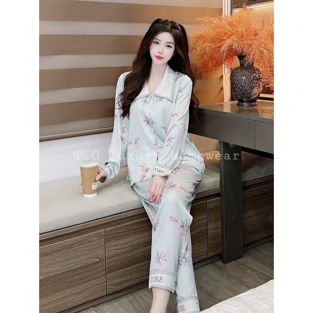 Bộ đò ngủ pyjama nữ vải lụa latin quần dài tay dài thoáng mát -  T.O official store bộ mv 200