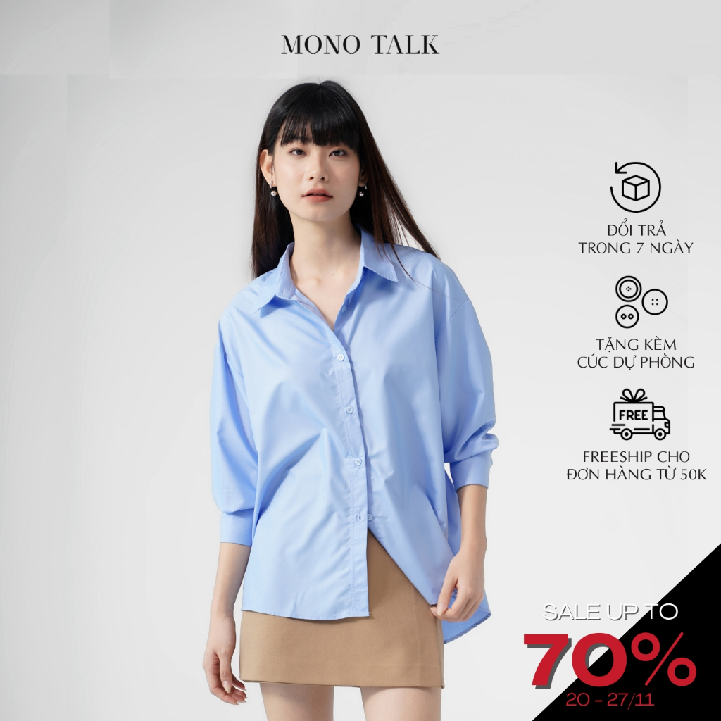 Áo sơ mi nữ MONOTALK dài tay dáng oversize (Xanh da trời) T10001FT