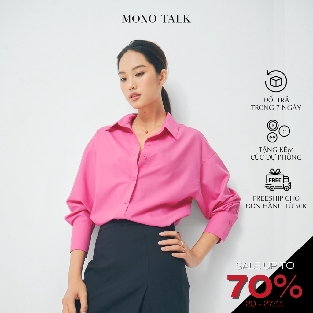 Áo sơ mi nữ MONOTALK dài tay dáng oversize T10001FT- Màu Hồng