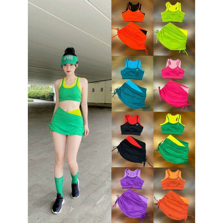 Đồ Tập Gym Nữ Quần Đùi Váy 2 Lớp Vải Co Giãn Thấm Hút Tốt Tập Thể Dục Gym Yoga Aerobic Picnic Dã Ngoại Nữ