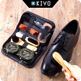 Bộ Xi Đánh Giày Da Đen 7 Món Cao Cấp - Si Đánh Giày Đen, Trắng, Nâu, Không Màu + Bàn Chải Đánh Giày - Vệ Sinh Giày Kivo