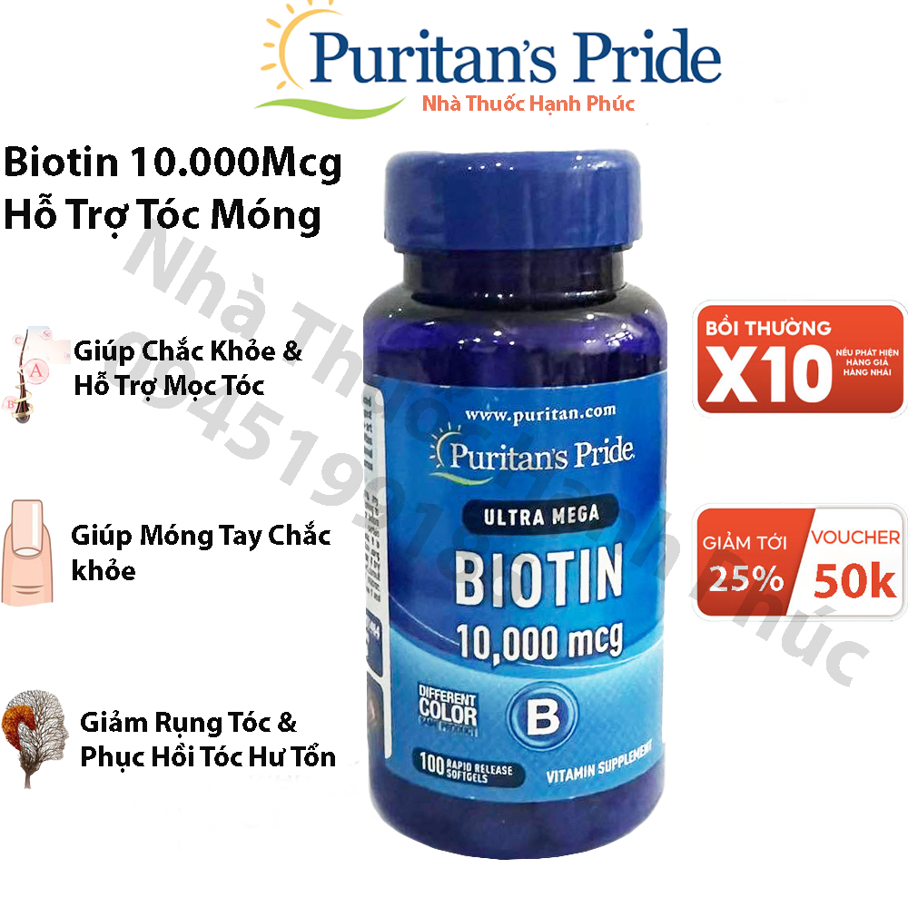 Viên uống hỗ trợ cải thiện rụng tóc đẹp da Biotin Ultra Mega Puritan's Pride, 100 viên