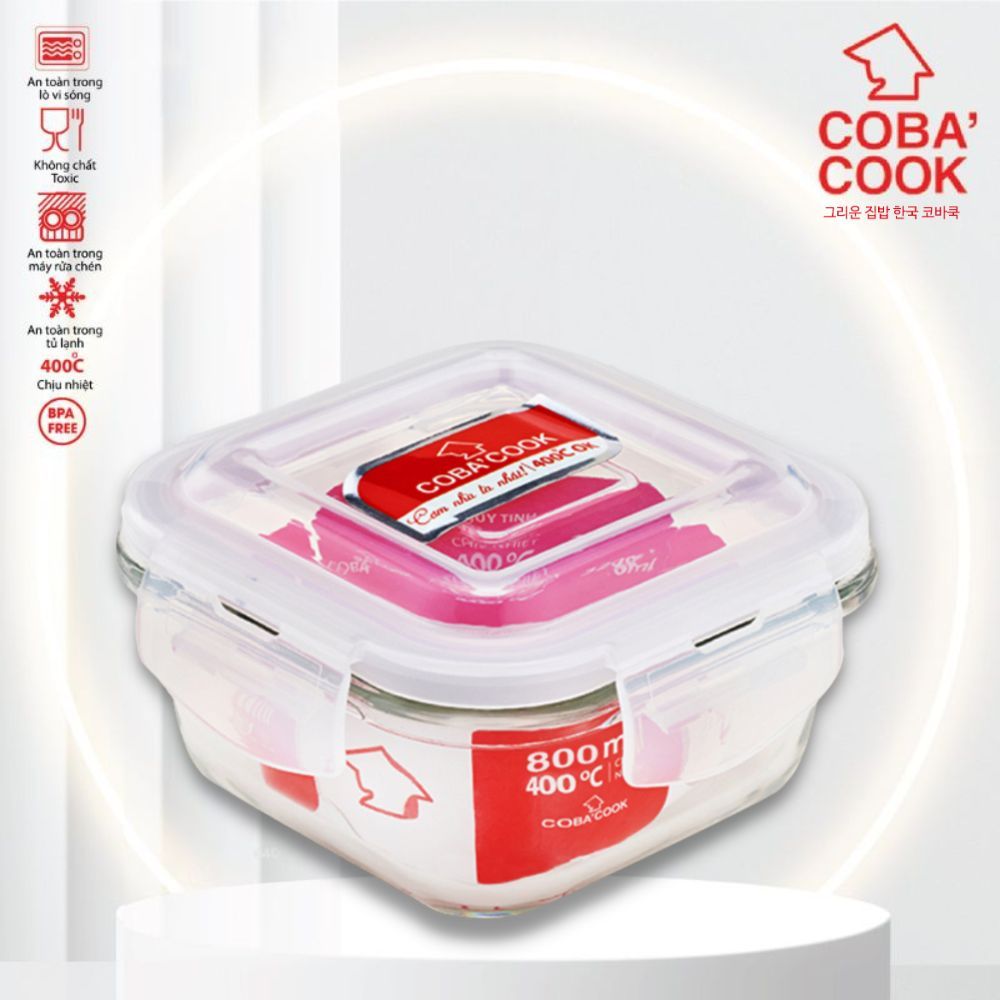 Hộp thủy tinh chịu nhiệt COBACOOK hình vuông 800ml- CBHS800
