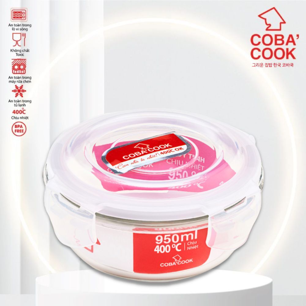 Hộp Thủy Tinh Chịu Nhiệt COBACOOK Hình Tròn 950ml- CBHR950