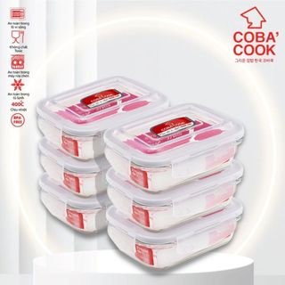 Bộ 6 hộp thủy tinh bảo quản thực phẩm chịu nhiệt cobacook chữ nhật 370ml- ccl36
