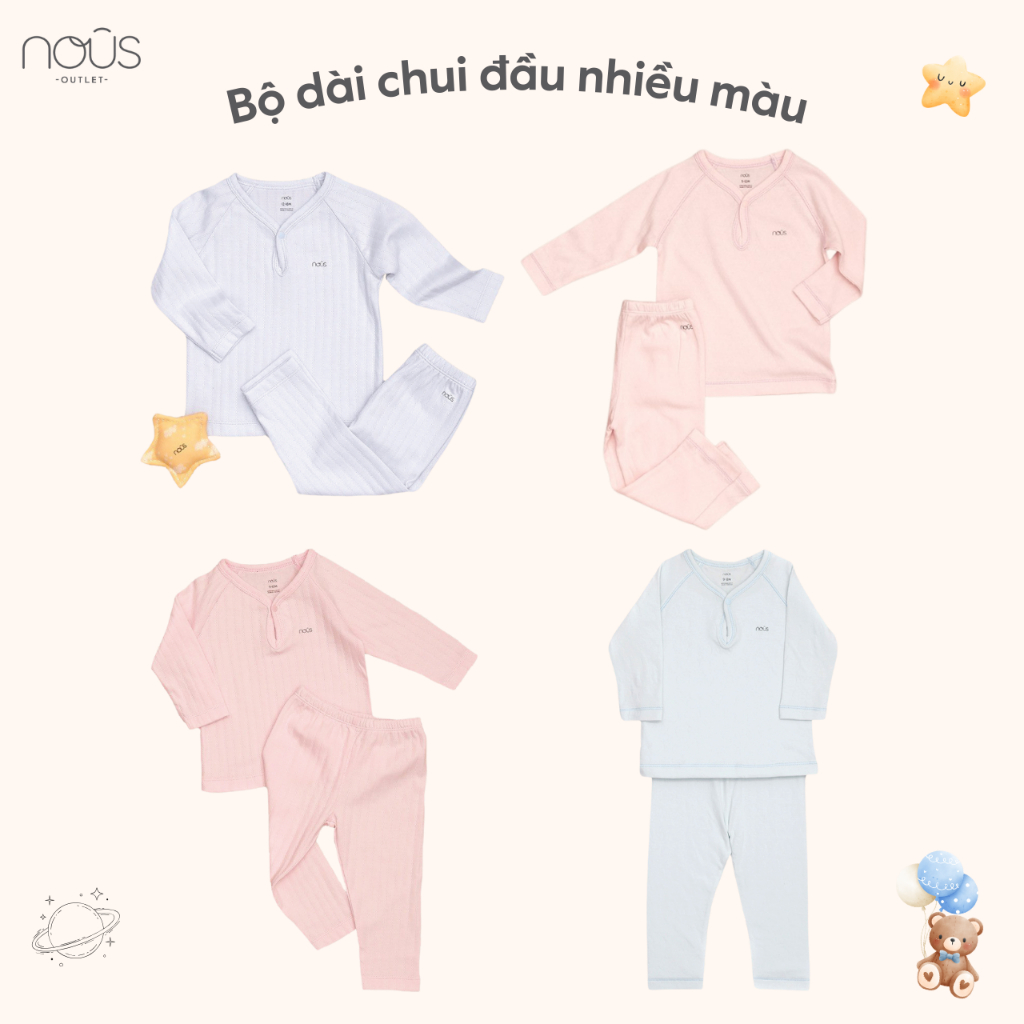 Bộ quần áo dài tay bé gái, bé trai chui đầu Nous, chất liệu Nu Air, Nu Petit (size từ 9-12 tháng đến 2-3 tuổi)