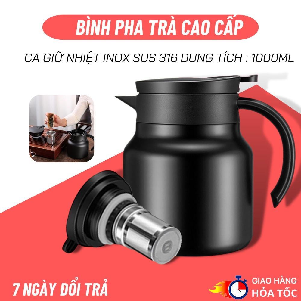 Ấm pha trà giữ nhiệt có lõi lọc inox chống gỉ 1L , bình pha trà nắp vặn đậy kín , giữ nóng 12 giờ , giữ lạnh 20 giờ Hot