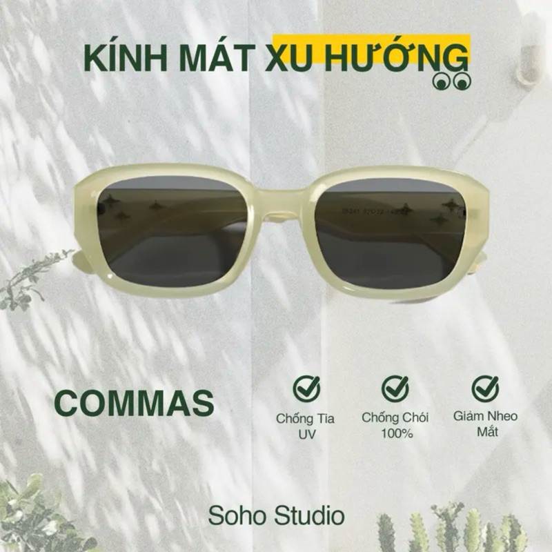 Kính mát COMMAS gọng chữ nhật bo mềm Soho Studio hợp mặt tròn
