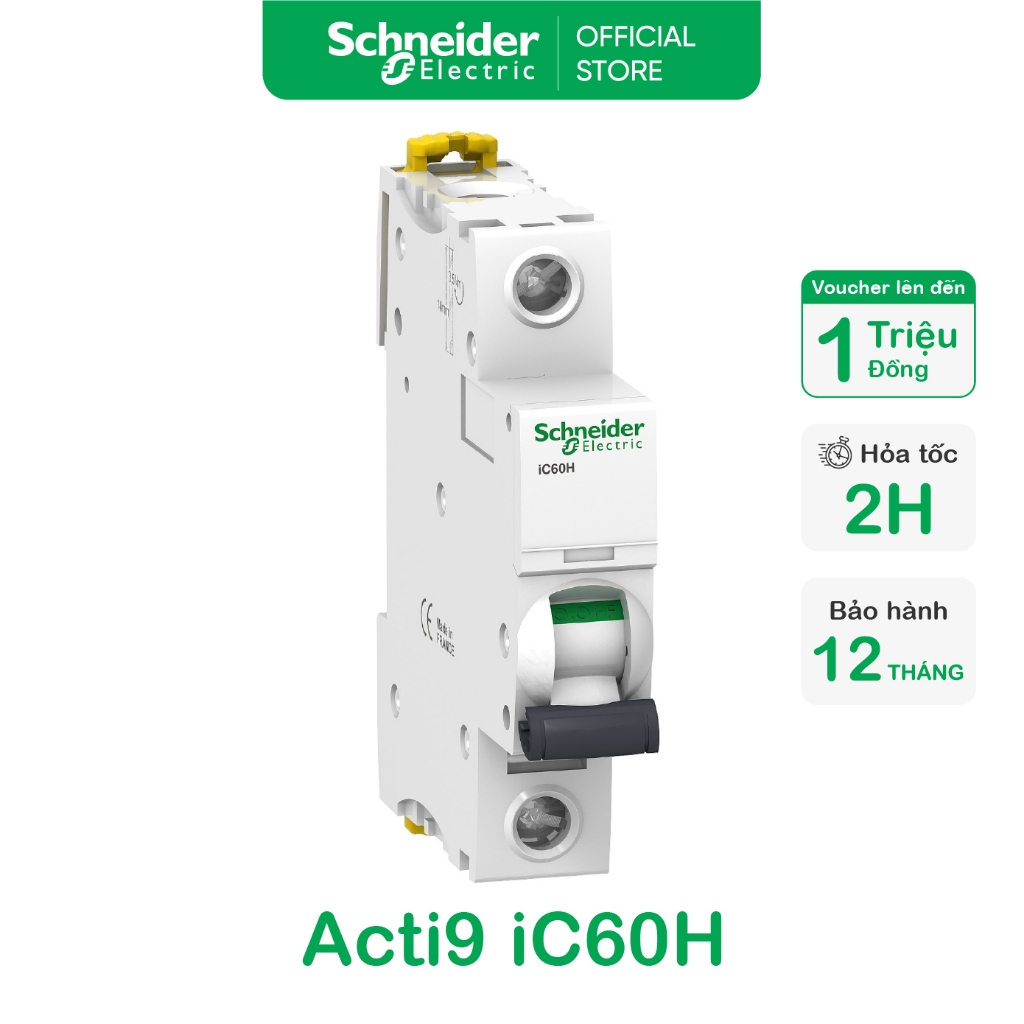 Aptomat MCB 1P 10kA dòng Acti9 iC60H - A9F84106 A9F84110 A9F84116 A9F84120 A9F84125 A9F84132 A9F8414