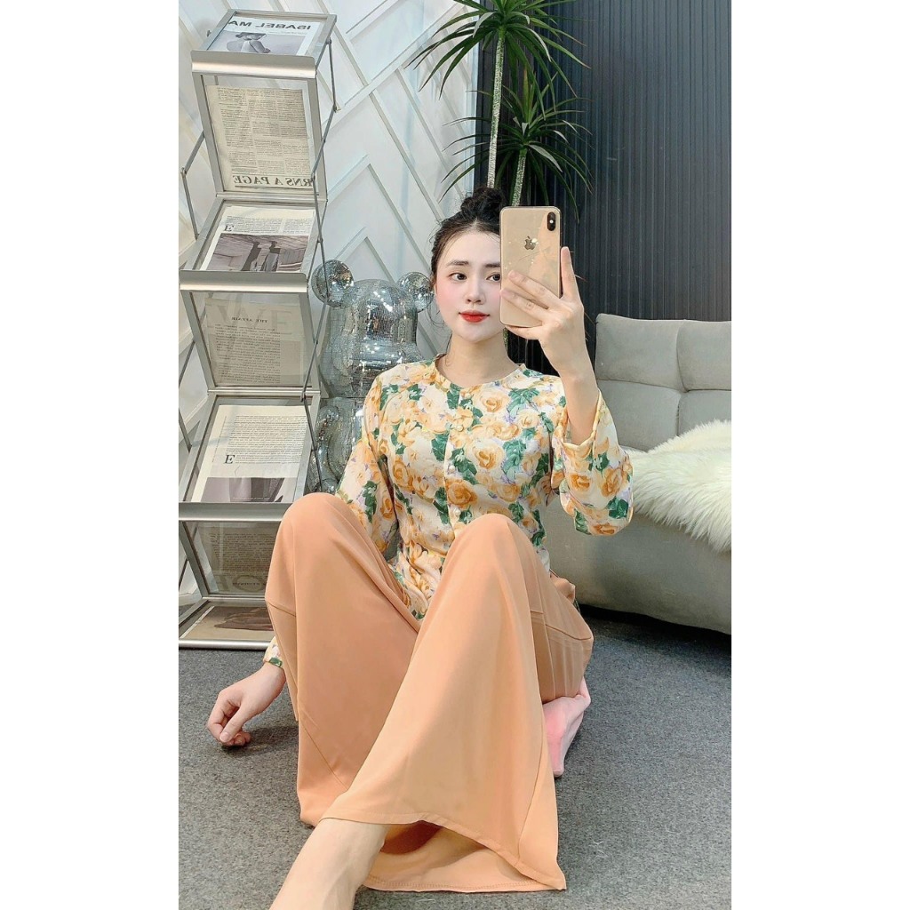 BỘ BÀ BA LỤA HOA 3D TAY DÀI