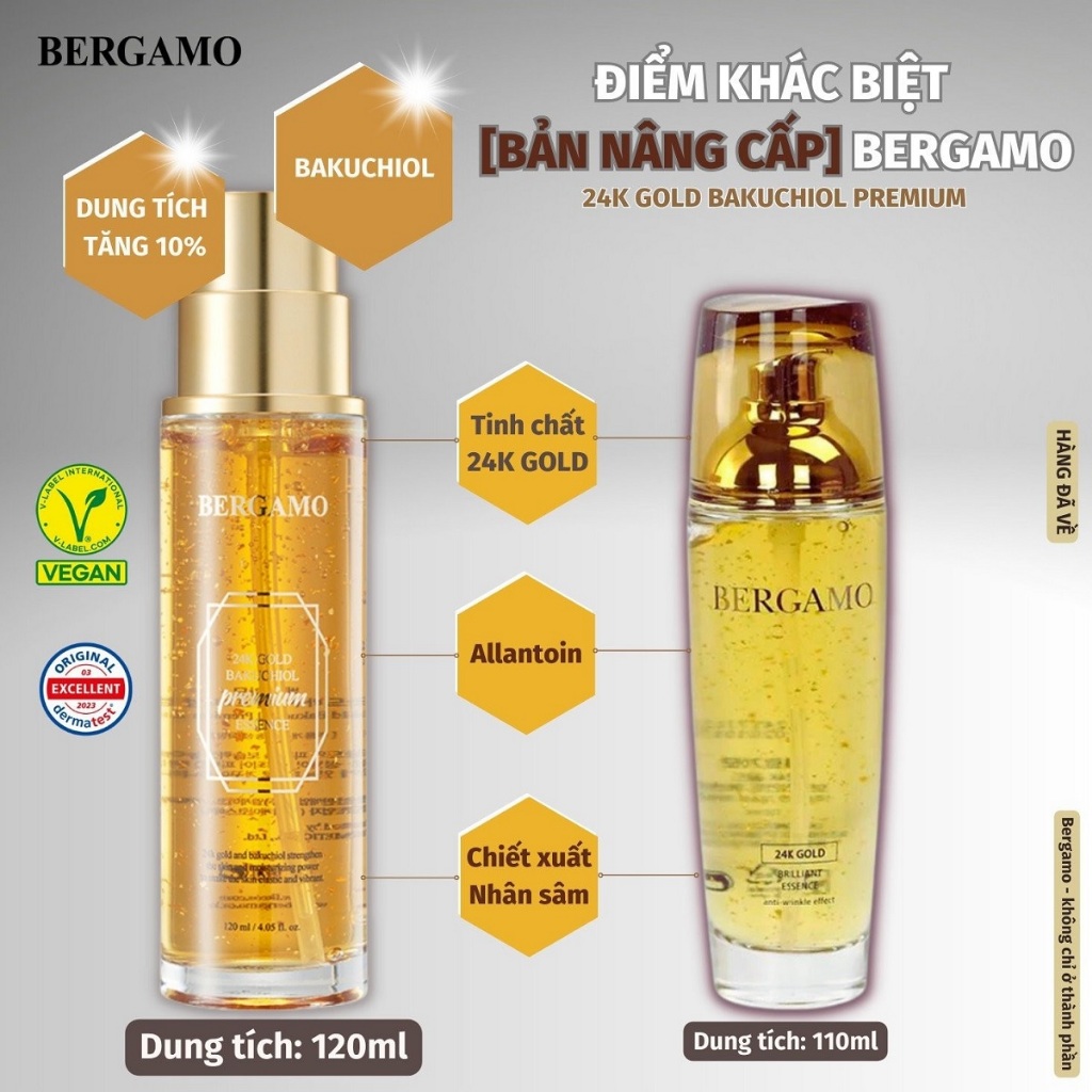 [HÀNG CHÍNH HÃNG] Tinh Chất Vàng 24K Giúp Nâng Cơ, Chống Lão Hóa Bergamo 24K Gold Bakuchiol Premium Essence 120ml